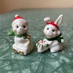 Vintage Giftcraft Holiday Winter Miniature Figurines Bunny and Bear